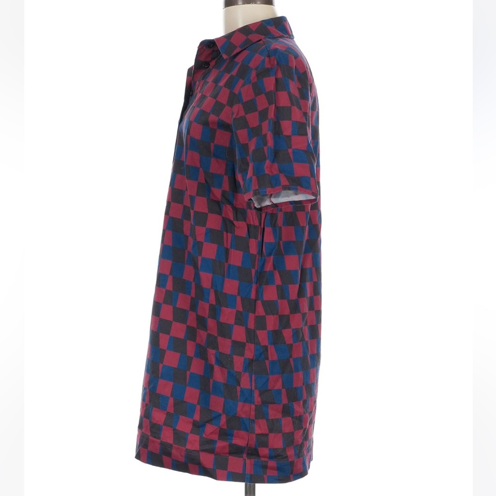 Dusen Dusen Red and Blue Polo Shirt Mini Dress Double Check Red Blue Purple M - Picture 4 of 6